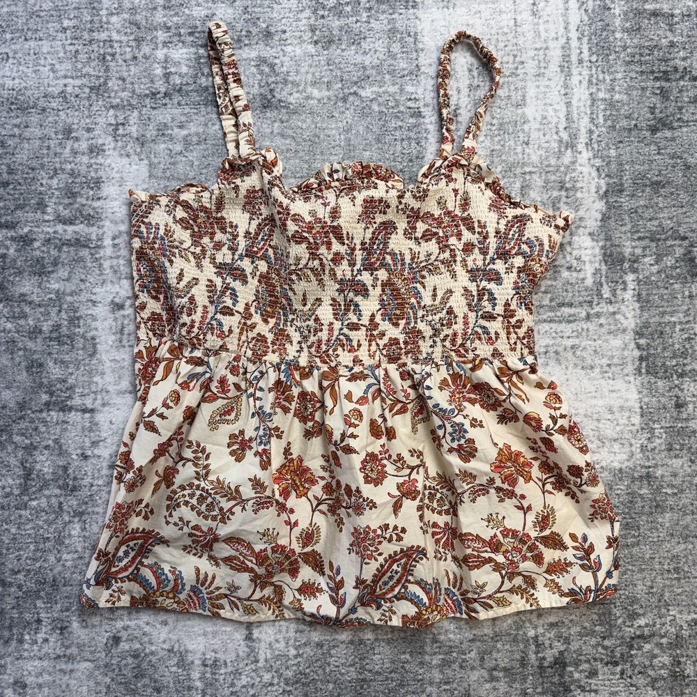 Old Navy Top Women 2X Sleeveles Smocked Babydoll Tank Floral Artsy Boho Festival